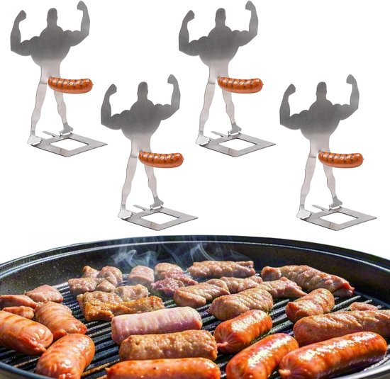 4 Teiliger Hot Dog Halter Niedliche Grillfigur Wiederverwendbarer Wursthalter Aus Edelstahl Tragbarer Hot Dog Grill Grillzubehör, Für Camping Und