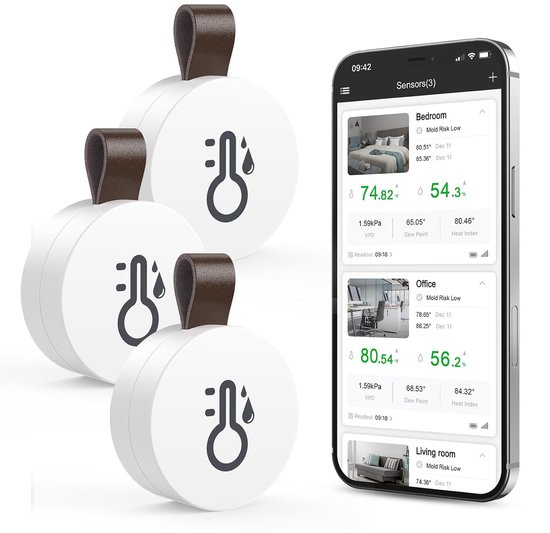 Mini Bluetooth Thermometer, 3 Teiliges Set, Bestehend Aus Drahtlosem Präzisionsthermometer, Hygrometer Und Temperatursensor, Genauigkeit ±0,5 °c