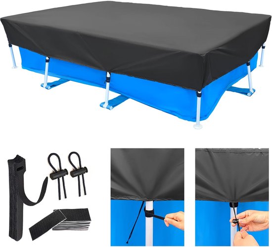 Rechteckige Poolabdeckung Von 300 X 200 Cm, Für 3 X 2 Meter Große Pools 210d Oxford Gewebe Komplettes Zubehör Einfache Montage Durch Eine Person