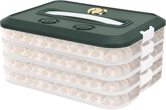 4 Stöckige Aufbewahrungsbox Für Teigtaschen, Teigtaschen Organizer Mit Deckel Und Griff, Gefrierboxen, Keksdose Mit 2 Timern, Kühlschrank, Lebens