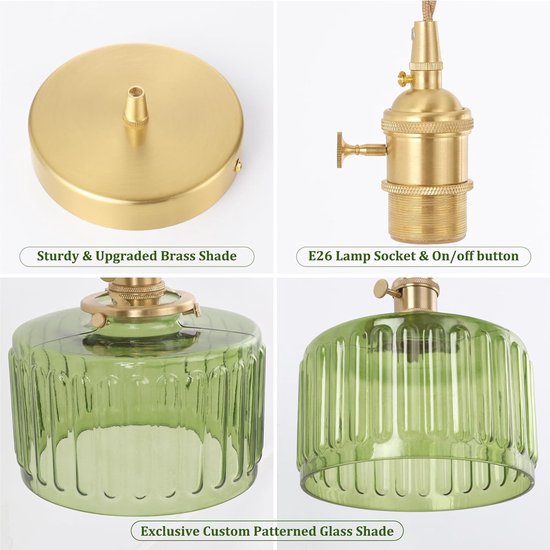 Vintage Pendelleuchte, Grün Gestreiftes Glas Messing Verstellbar Belle's Produkt