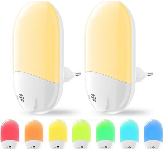 Nachtlicht Mit 2 Steckdosen Kompakt Rgb Farbwechsel Warmweiß Dämmerungssensor Für Kinderzimmer, Schlafzimmer, Flur, Treppenhaus