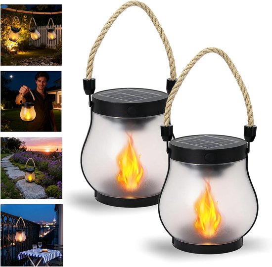 2 Stück Retro Solarlaterne Mit Tanzender Flamme Wasserdicht Mit Doppelter Ladefunktion Für Garten Und Terrasse Gartenbeleuchtung Terrassenbeleuch