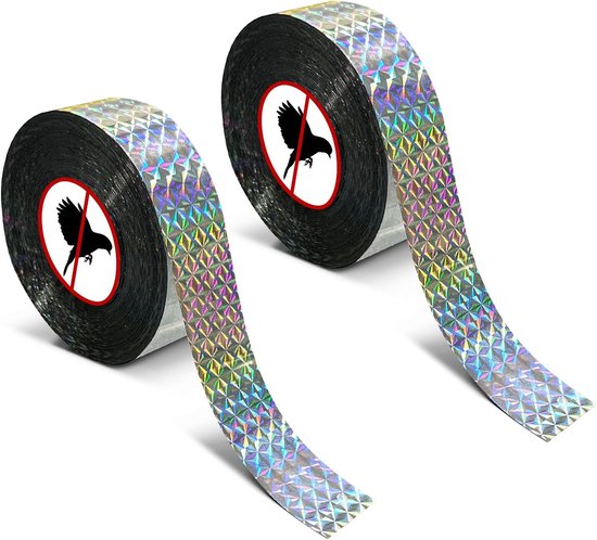 Vogelabwehrband, 2 X 100 Meter Lang, 2,4 Cm Breit, Reflektierend, Zur Abwehr Von Vögeln Und Spechten. Das Reflektierende Band Schreckt Vögel Ab.