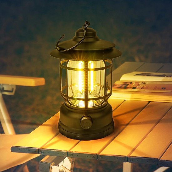 Wiederaufladbare Campinglaterne, Retro Led Campingleuchte Mit Drehdimmer, Tragbare Cob Zeltlampe Zum Aufhängen Beim Camping, Vintage Campinglampe