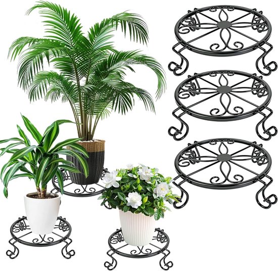 3 Teiliges Pflanzenständer Set Aus Metall Schwarze, Rostbeständige Eisen Blumentopffüße Flaches Eckmodell Für Drinnen Und Draußen Robustes, Dekor