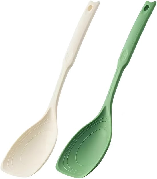 2 Teiliges Großes Silikon Löffellöffel Set 30 Cm Antihaftbeschichtung Mit Tiefer Schüssel Und Messmarkierungen Zum Mischen Und Servieren Weiß Und