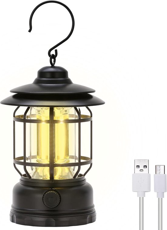 Campinglampe Laterne Vintage Hängelampe Zeltlampe Mit Einstellbarer Helligkeit Mit Haken Mit Usb Ladekabel Für Garten, Hof, Camping, Angeln, Gril