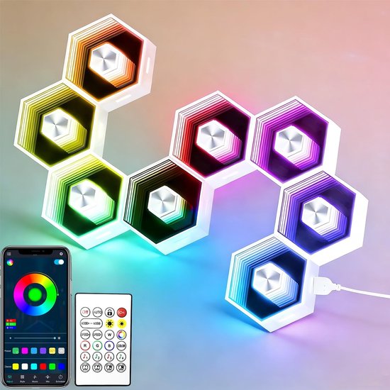 8 Smarte Rgb Led Wandleuchten In Sechseckform Mit App Steuerung Inklusive Fernbedienung, Musiksynchronisation, Wabenform Gaming Dekoration Für Sc
