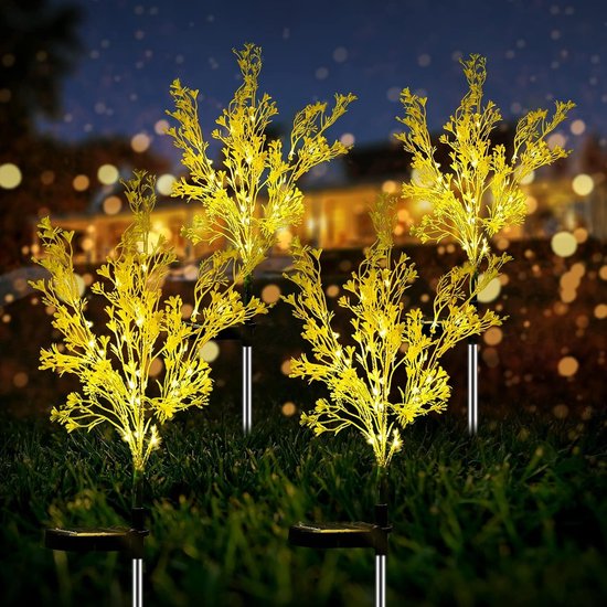 4 Stück 7 Stiele, Wasserdichte Ip65 Solar Gartenleuchten Für Den Außenbereich Goldfarbene Solarblumen, Die Von Der Dämmerung Bis Zum Morgengrauen
