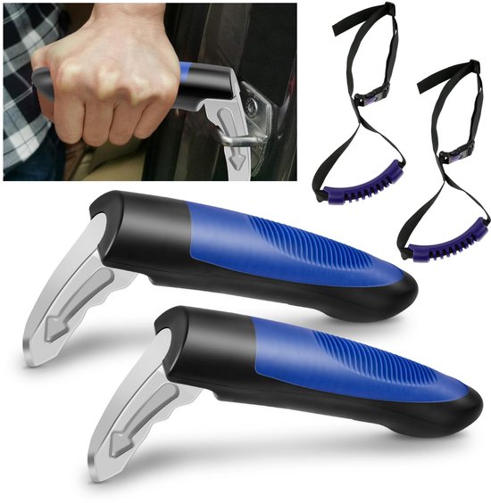 4 Teiliges Türgriffset Für Senioren Multifunktionaler Autogriff Gurtschneider Tragbarer Autogriff Blaue Armlehne + Blauer Griff