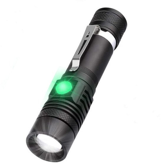 Wiederaufladbare Led Taschenlampe Superhell, Wasserdicht, Zoombar Mit Clip 4 Helligkeitsstufen