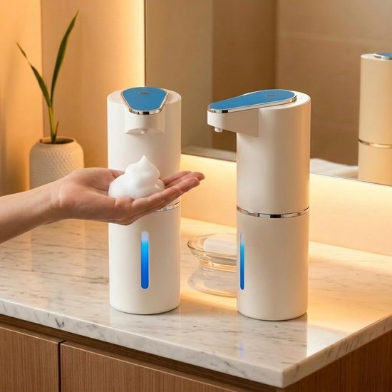 Set Mit 2 Automatischen Seifenspendern, Kontaktlose Elektrische Handdesinfektionsmittelspender Mit 3 Einstellbaren Stufen, Wiederaufladbar, 350 M