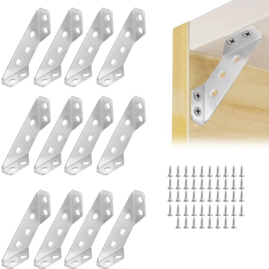 12 Teiliges Möbeleckverbinder Set Verstärkte Ecken Inkl. Schrauben Dreieckige Winkel Für Feste Befestigung Edelstahl Für Regale, Schränke, Tische