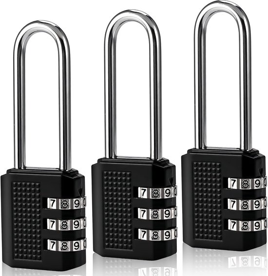3 Stelliges Zahlenschloss, 5,6 Cm Langes Ösenschloss, Reparierbares Kofferschloss, Zahlenschloss Für Spinde Und Koffertore 3er Pack Schwarz