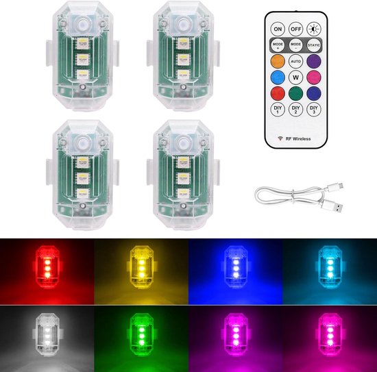 Kabellose Led Blinklichter Mit Fernbedienung 8 Farben Usb Aufladbar Antikollisionswarnlicht Für Auto, Drohne, Lkw, Motorrad, Flugzeug Und Fahrrad