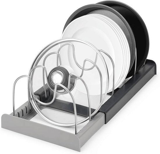Ausziehbarer Organizer Für 6 Deckel Oder Pfannen, Topfdeckelhalter, Küchenaufbewahrung, Schubladengeschirrhalter, Geschirrständer, Pfannenhalter,