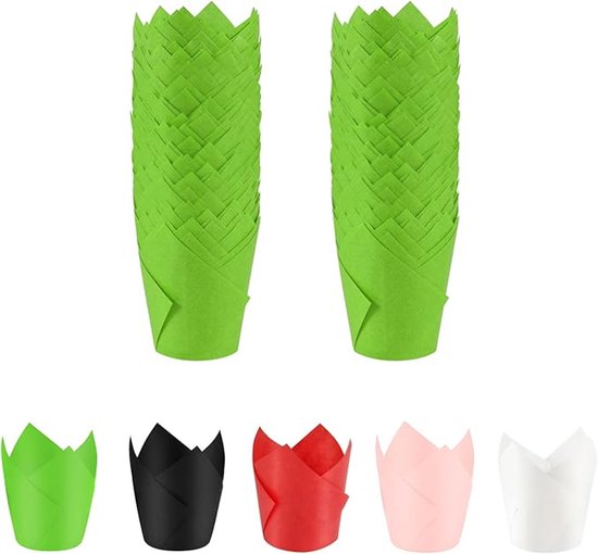 50 Grüne, Tulpenförmige Backpapierförmchen Für Festliche Mini Kuchen