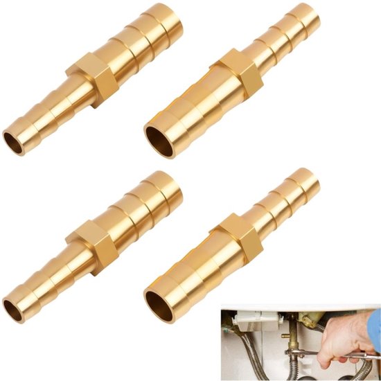 4 Teilig Messingadapter Schlauchadapter Von 8 Mm Auf 6 Mm Verbindungsstück Mit Widerhaken Schlauchadapter Für Luft, Wasser, Öl, Kraftstoff, Gas 4