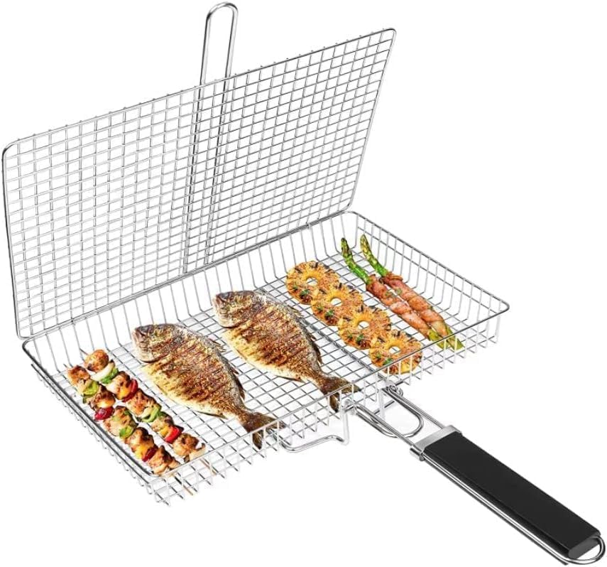 Großer, Tragbarer, Faltbarer Grillkorb/grillrost – Für Fisch, Gemüse, Garnelen Und Grillzubehör