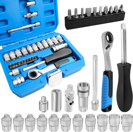 29 Teiliger Kriechsteckschlüsselsatz 1/4 Zoll Antrieb Impact Master Steckschlüsselsatz Ratschensatz Mit Universalkupplung Tiefbett Steckschlüssel
