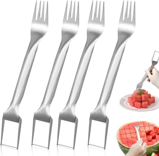 4 Teiliger Obstgabeln Schneider Wassermelonen Gabeln Schneider 2 In 1 Wassermelonen Gabeln Schneider Aus Edelstahl Tragbare Obstgabel Küchenhelfe