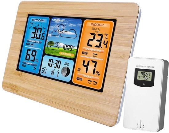 Drahtlose Wetterstation Digitale Wetterstation Mit Thermometer, Alarm Und Hygrometer Barometer Wetteralarm Mondphasenuhr Mit Außensensor.