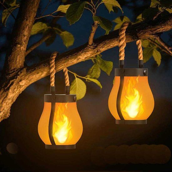 Set Mit 2 Solarlampen Mit Flackernder Flamme, Solarlampen Mit Tanzender Flamme, Solarflammenlampe, Lampe Mit Dauerlicht Und Flackerlicht, Usb Und