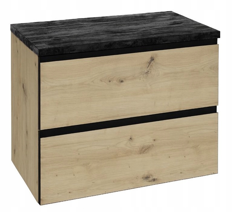 Set Bestehend Aus Einem Wandhängenden Badezimmerschrank Unter Einem Waschbecken Mit Schwarzer Arbeitsplatte 60x50x46cm Modus