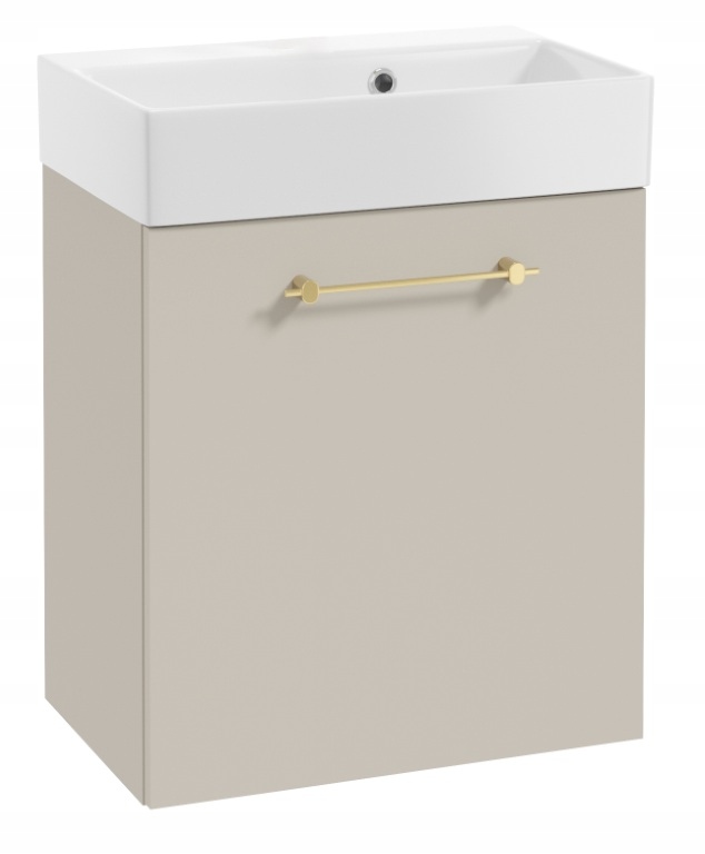 Wandhängender Badezimmerschrank Mit Waschbecken 60x50cm, Kaschmir, Goldener Elara-griff