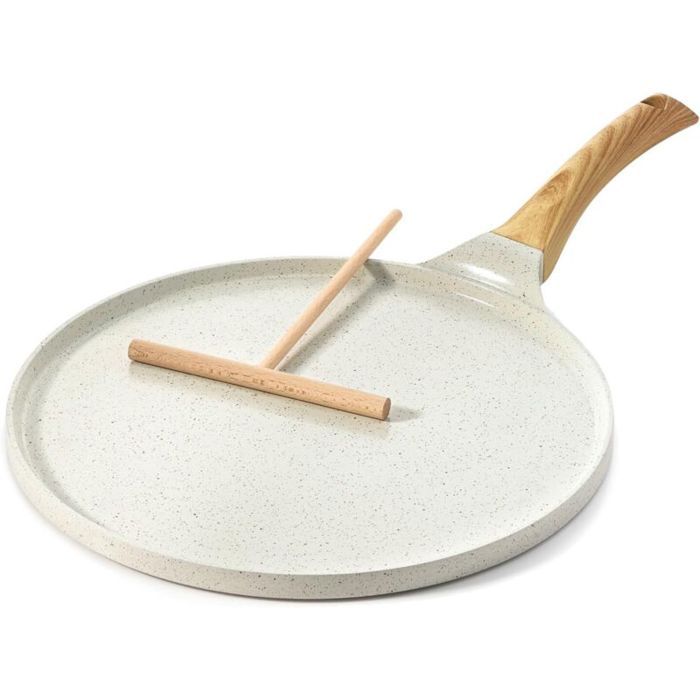Antihaftbeschichtete Keramik-pfannkuchenpfanne (28 Cm), Induktionsgeeignet, Inklusive Teigverteiler Und Ergonomischem Griff, Weiß