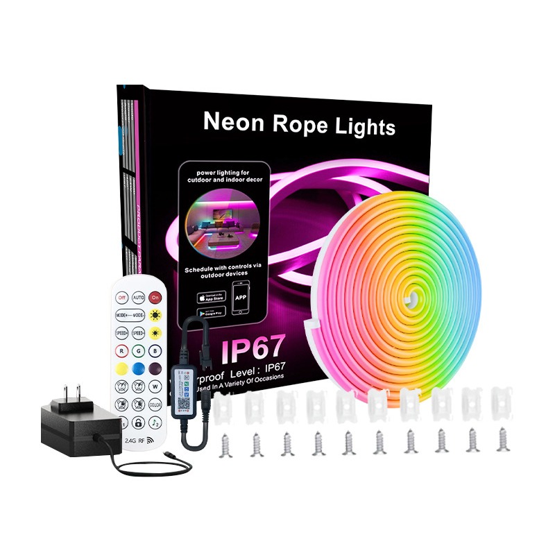 20 M Rgbic-neon-led-streifen – Bluetooth- Und 2,4-ghz-fernbedienung, Ip67 Wasserdicht, Flexible Silikon-neonlampe