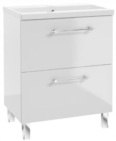 Badezimmerschrank Mit Waschbecken Und 2 Schubladen, 60 X 80 Cm, Freistehend, Weiß Hochglanz, Cassandra