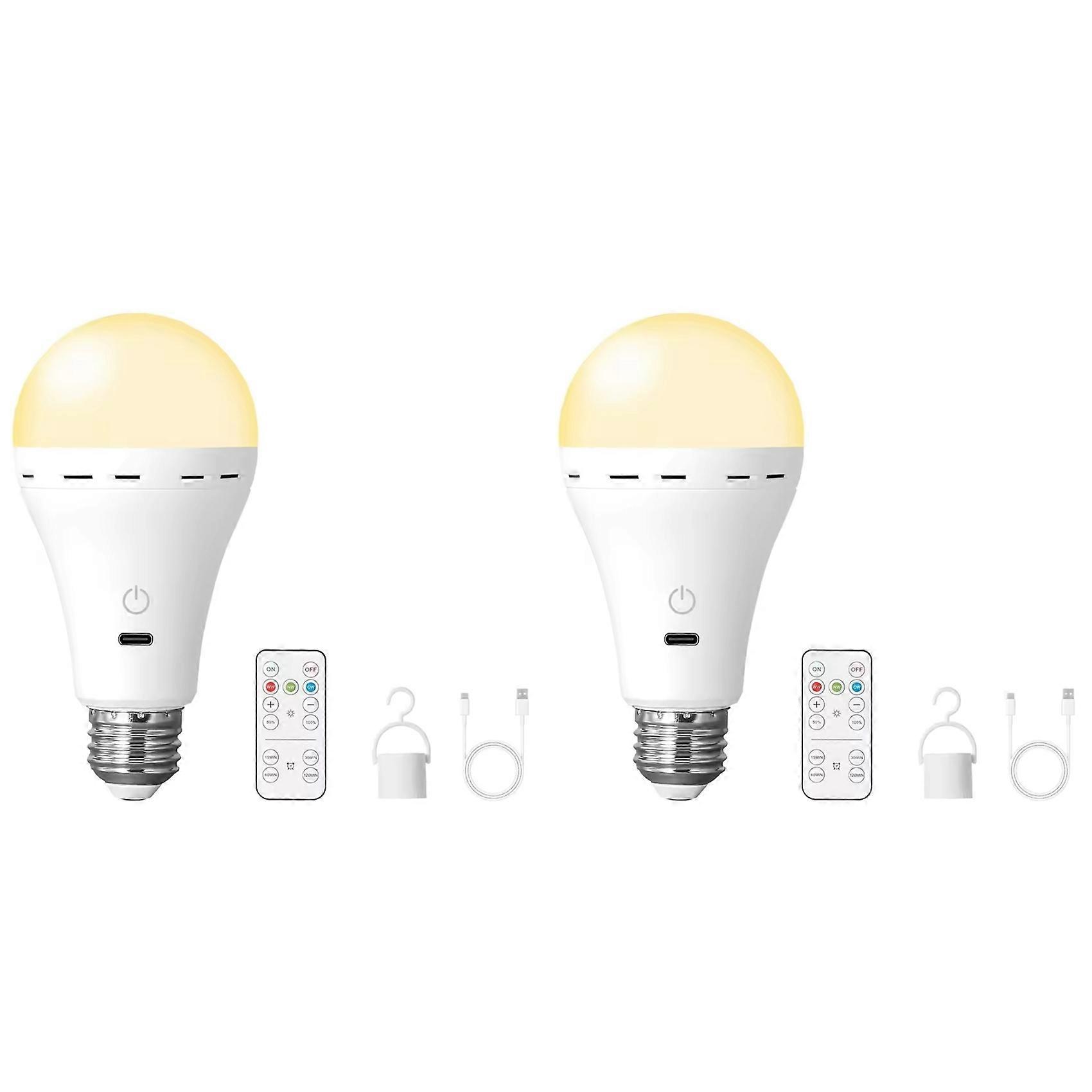 2er-pack Led-uppladningsbara Glödlampor, E26 Battery Powered, Pekkontroll, 5 Färglägen, Järrkontrolle, Krok For Nödbelysning