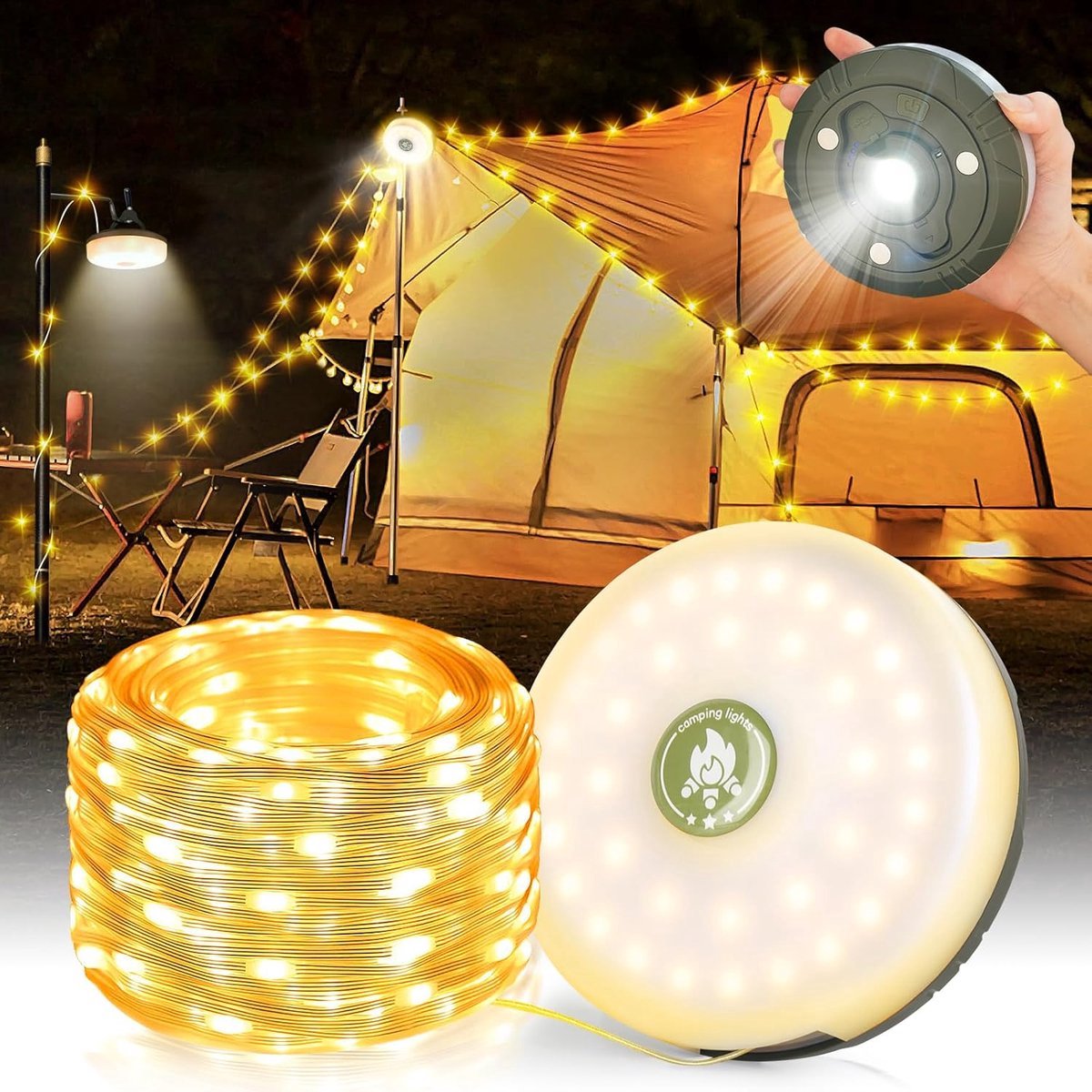10 Meter Lange Lichterkette Für Camping – Stimmungslichtleiste – Ipx4 Wasserdicht – Einziehbar – Wiederaufladbar – Warmweiß Outdoor-lichterkette – Campinglampe ...