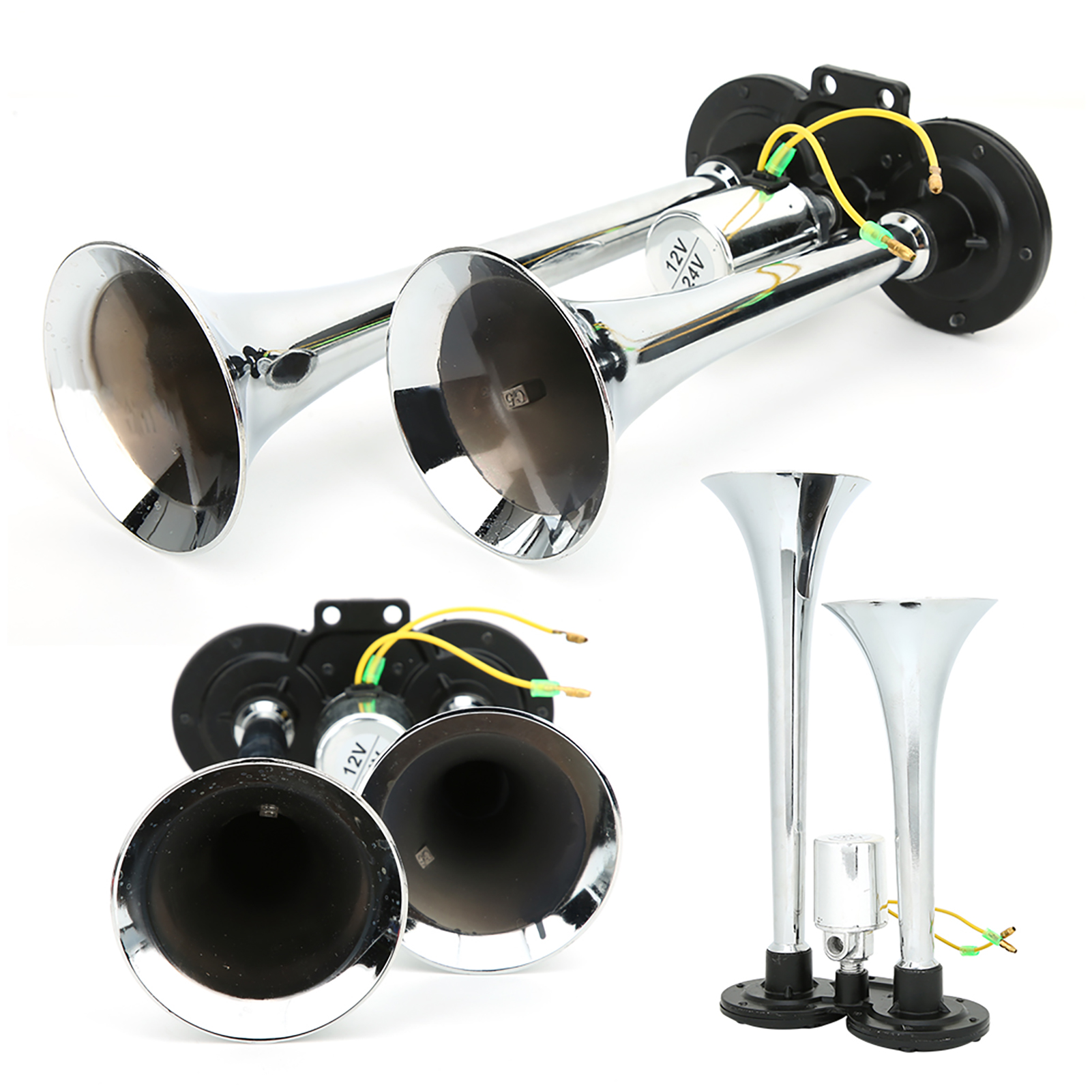 Universelle Pneumatische Autohupe Mit Zwei Trichtern, 130 Db, 12 V/24 V, Für Züge, Pkw, Lkw, Lkw, Abs-metall