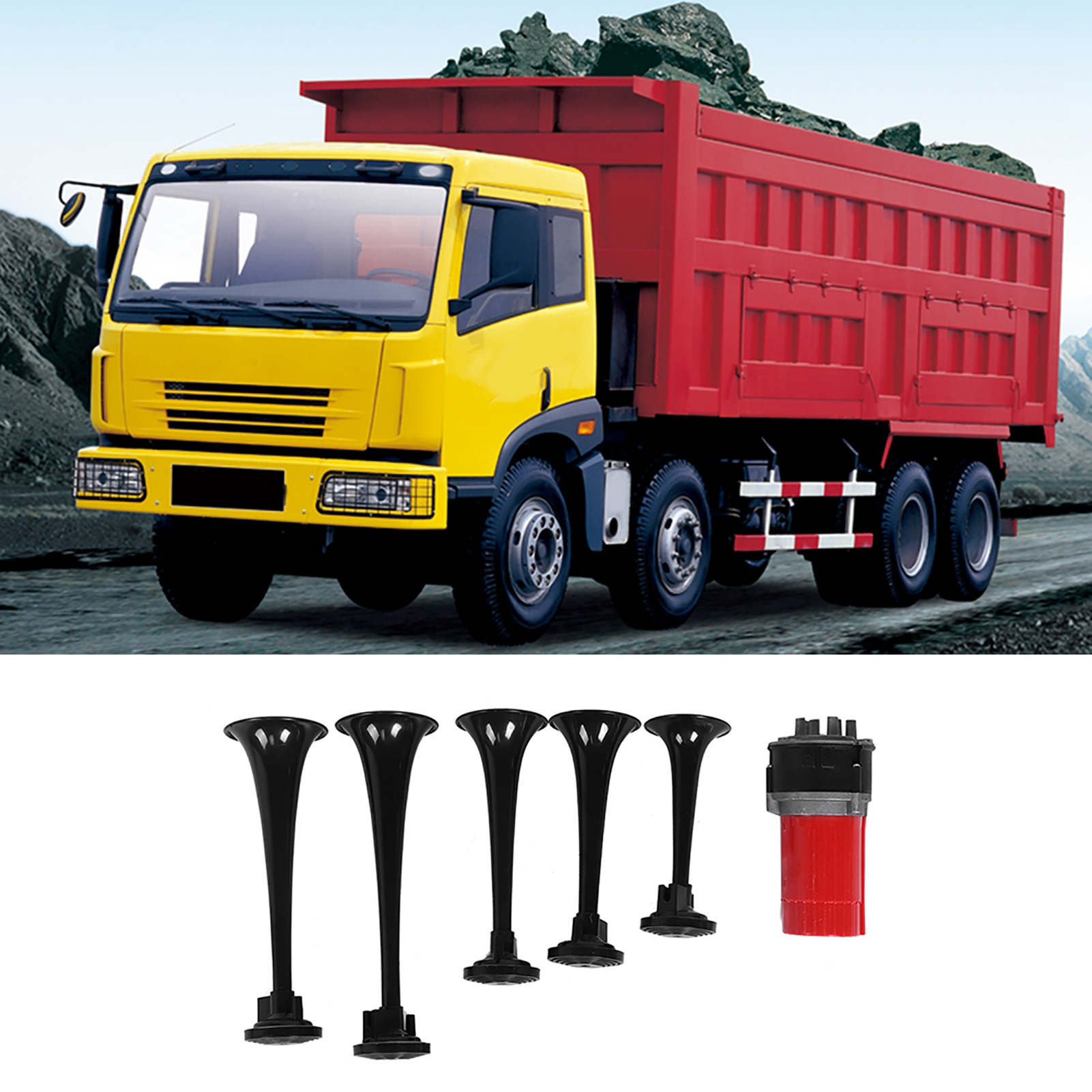 5-teiliges Universelles 12v-straßenhupen-set Mit Kompressor, Leistungsstarkes Musikhorn Für Auto, Lkw, Boot (schwarz)