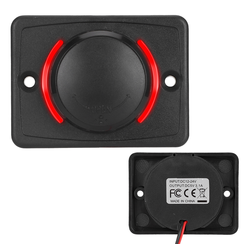 Doppelte 12v/24v 3,1a Usb-kfz-ladebuchse, Schwarz Mit Roter Led, Einbau-zigarettenanzünderbuchse, Wasserdicht, Dc-netzteil