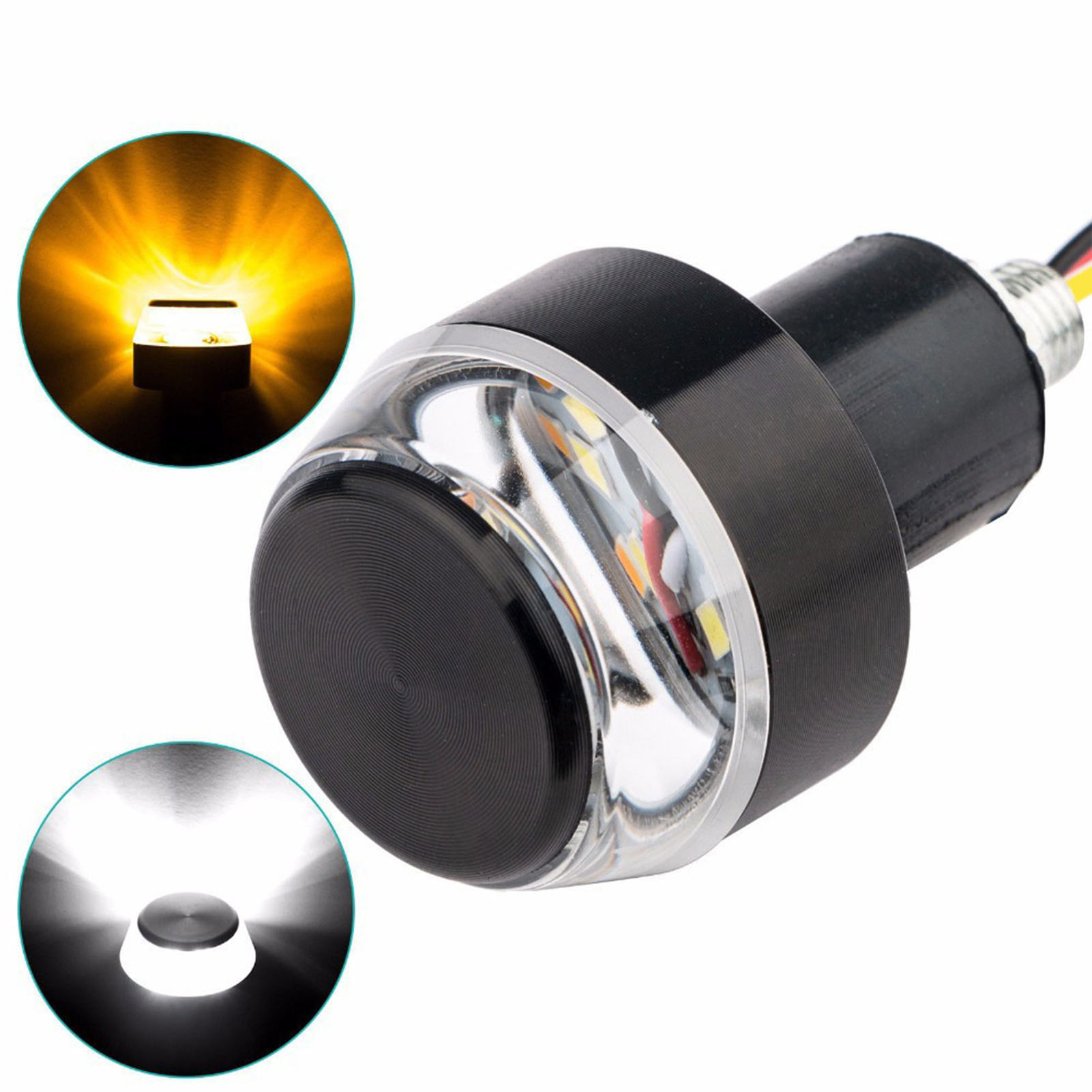 2 Stück Led-motorradlenkerendleuchten, Universelle Blinker, Lenkergriffe Für Mountainbikes Und Mopeds, Weiß Und Gelb