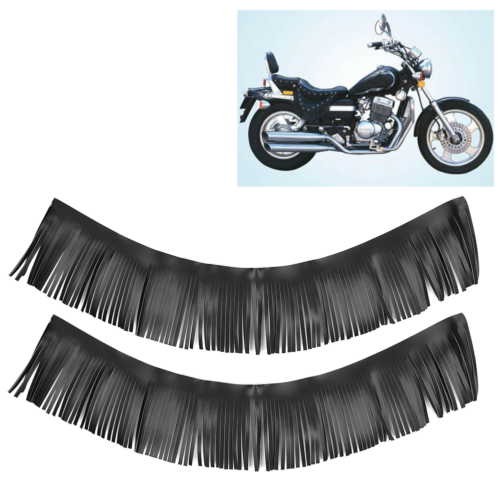 Retro-2-teiliges Set: Motorradfußrasten Und Seitentaschen Aus Kunstleder Mit Fransen, Schwarz, Individuelles Zubehör