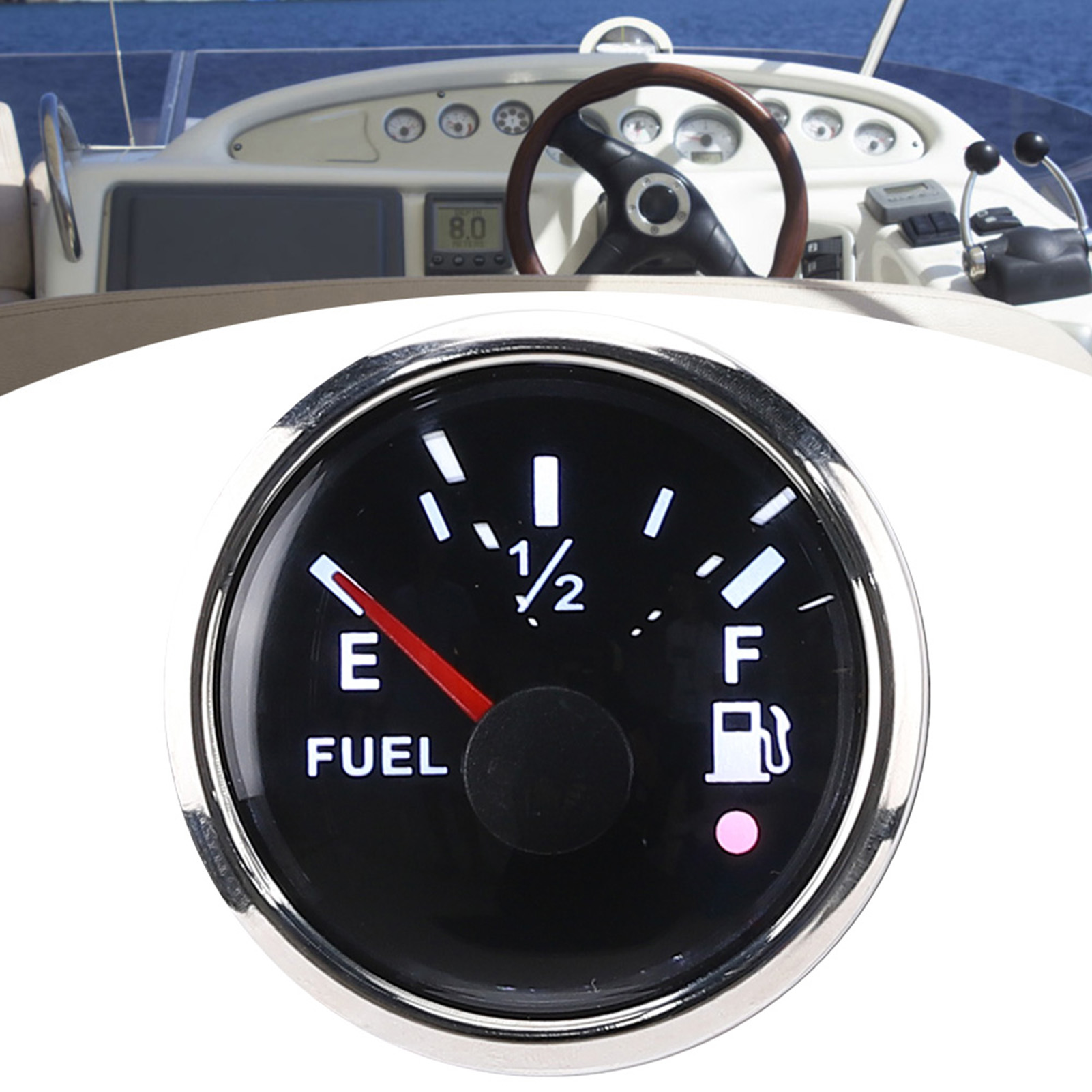 2-zoll-kraftstoffstandanzeige Mit Intelligentem Alarm, Ip67 Wasserdicht, Für Marine Und Fahrzeuge, Edelstahl 316, American Standards 240–33 Ω, Schwarz