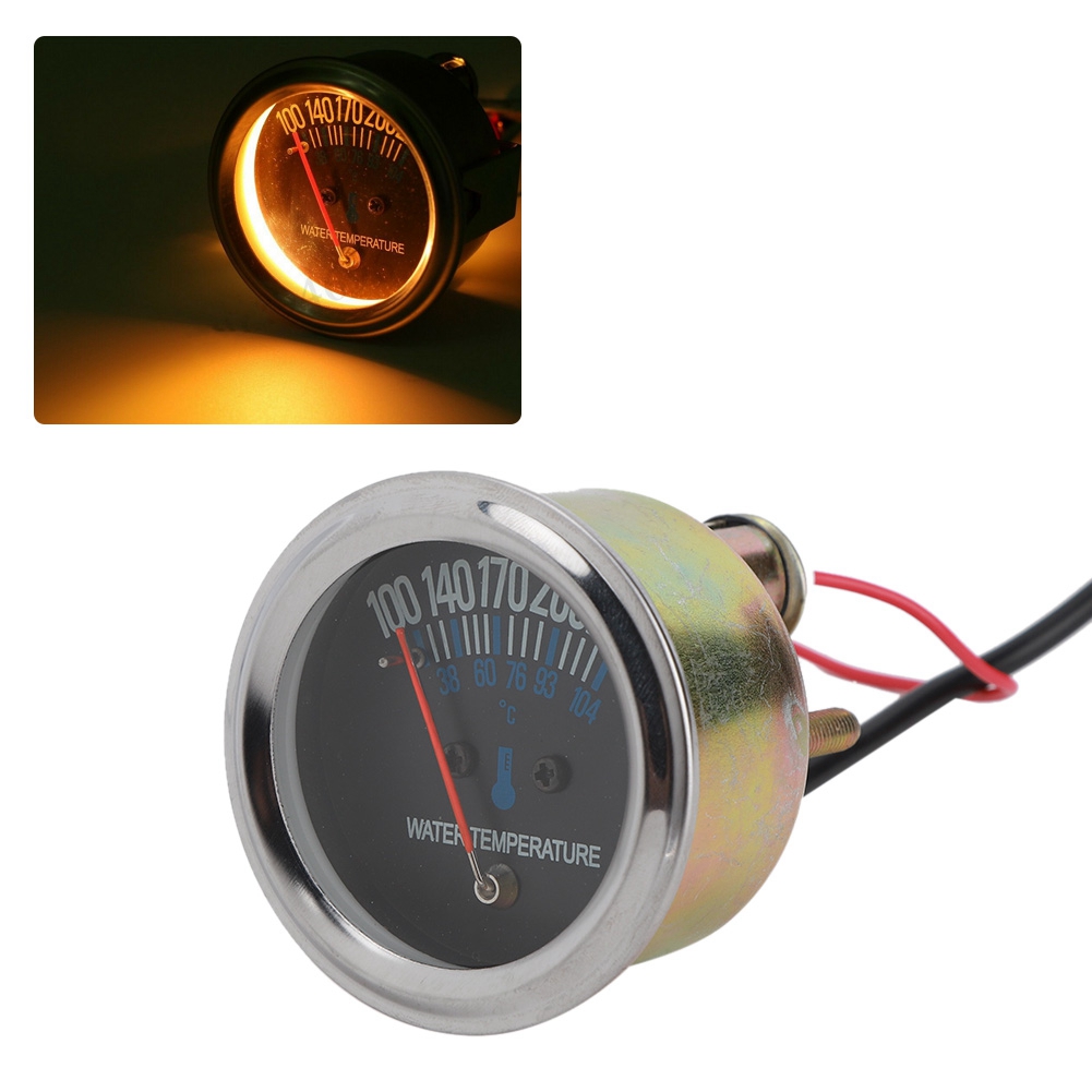 Mechanischer Wassertemperaturmesser 52 Mm Für Autos, Anzeige 38-104℃, 12 V, Gelbes Licht, Kühlmittelanzeige, Fahrzeugkompatibel.