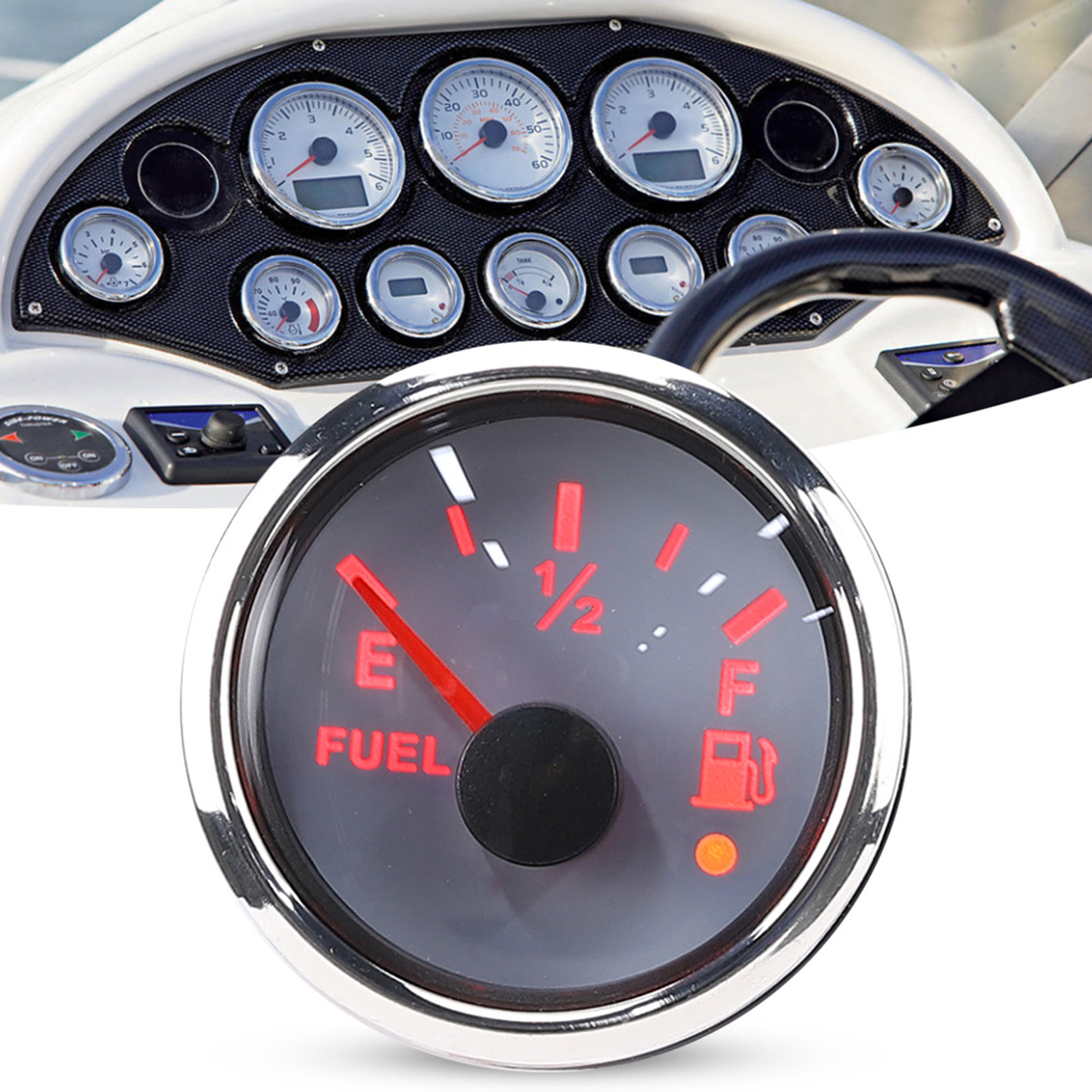 2-zoll-kraftstoffstandanzeige Mit Intelligentem Alarm, Ip67 Wasserdicht, Marine- Und Kfz-instrument, Edelstahl 316, Europäischer Standard 0–190 Ω, Weiß