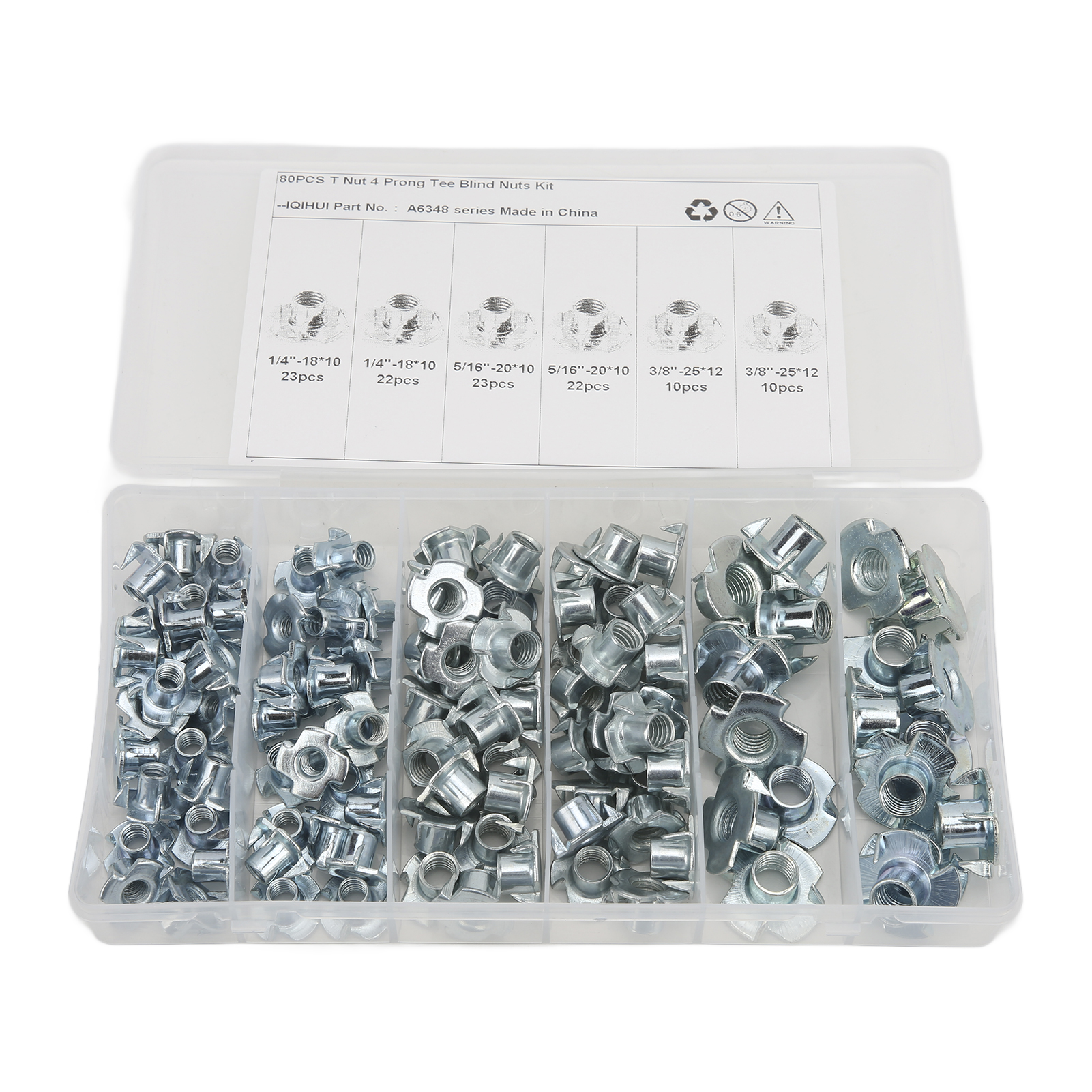 110-teiliges Set Verzinkter Stahl-t-muttern, 1/4 Zoll, 5/16 Zoll, 3/8 Zoll, Korrosionsbeständig, Rostfrei, Hochbelastbare T-muttern