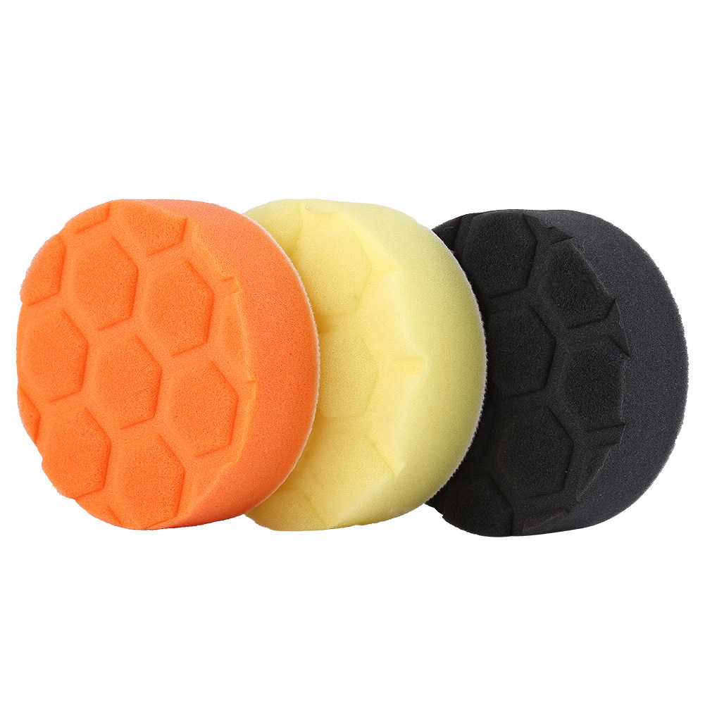 3-teiliges Set Aus 125-mm-schwammpolier- Und Wachspads Für Autopoliermaschinen, Orange, Schwarz, Gelb, 5 Zoll