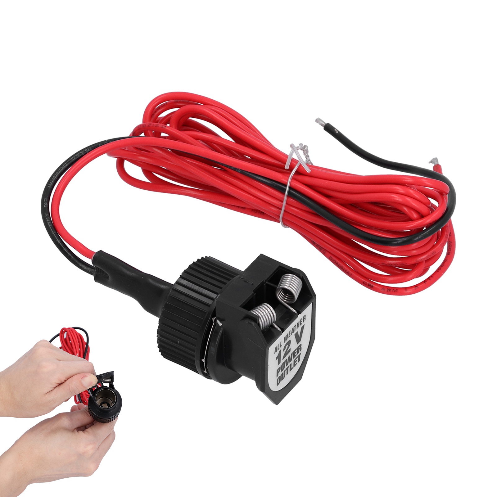 Schwarzer 12-v-zigarettenanzünder-adapterstecker, 21 Mm Durchmesser, Mit Federbelasteter Abdeckung, Wasserdicht Für Motorrad, Boot, Fahrzeug