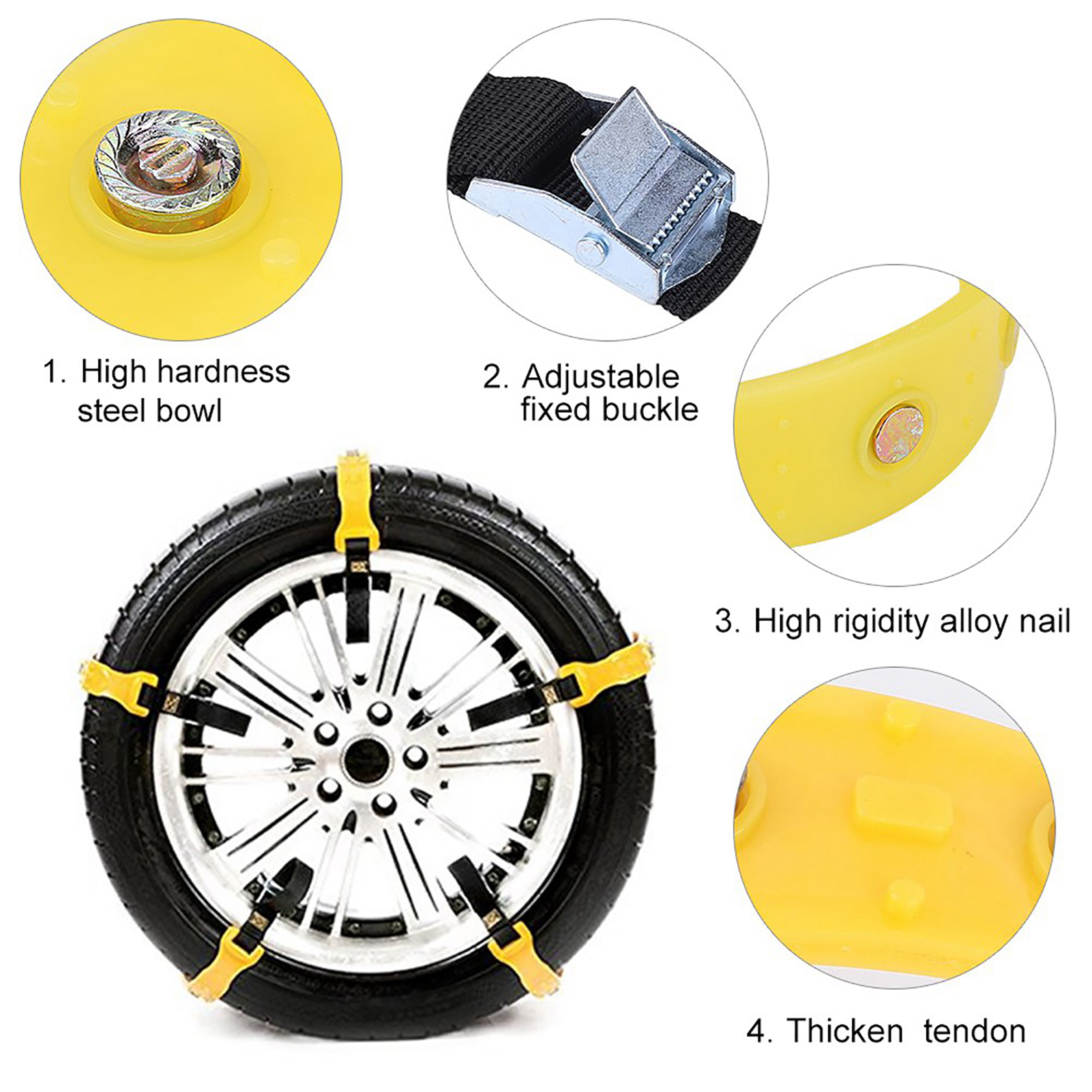Set Mit 10 Universellen, Rutschfesten Schneeketten (185–225 Mm) Für Pkw, Suvs, Lkw Und Winterreifen.