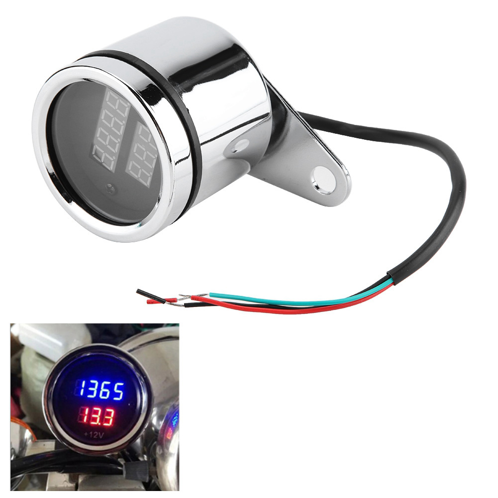 2-in-1 Motorrad-tachometer Mit Led-led, Digitalem Voltmeter, Drehzahlmesser, Kilometerzähler Und Geschwindigkeitsanzeige Aus Metall