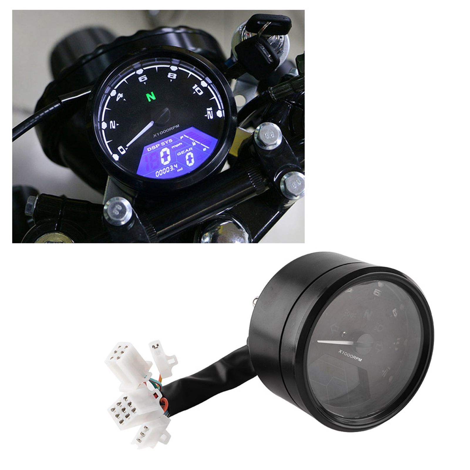 Led-digitaltacho Für Motorräder, Digitaler Drehzahlmesser Bis 12.000 U/min, Hintergrundbeleuchtetes Instrument Mit Drehzahlmesseranzeige, Gut Ablesbares Motorrad-tacho-set