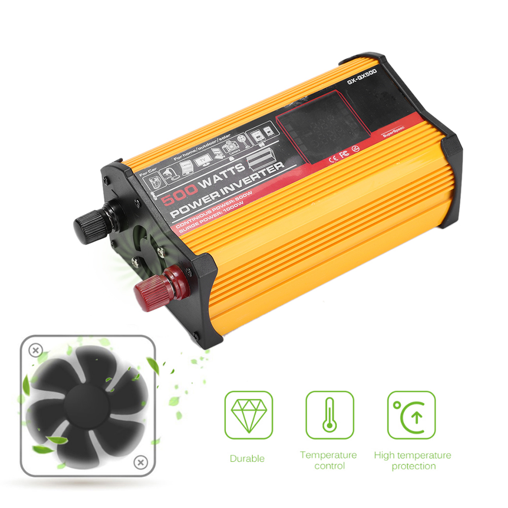 500-w-wechselstromwandler (12 V Dc Auf 110 V Ac), Farbdisplay, Automatischer Wechselrichter, Gelb